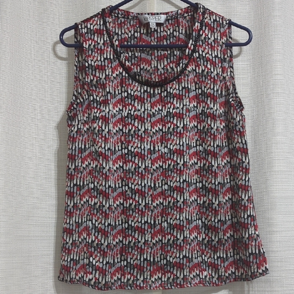 Kasper Sleeveless Blouse Women's Petite Medium Tear Drop Print Red Black